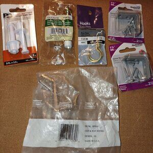Assorted Hardware Set W/ National Coat & Hat Hooks Screws Brass Hook & Toilet Se